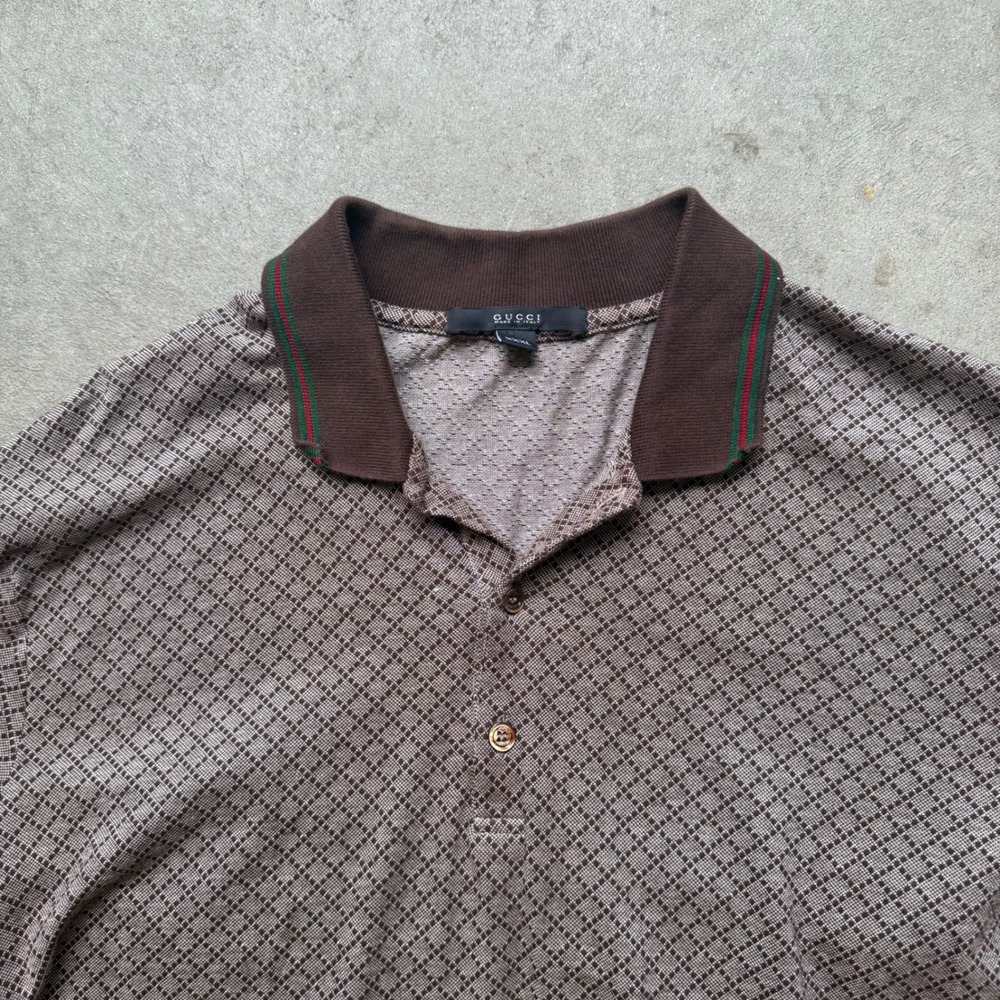 Gucci Mens Brown Geometric Polo Shirt